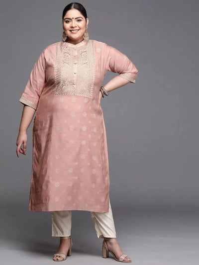 Plus Size Pink Yoke Design Chanderi Silk Kurta - Libas