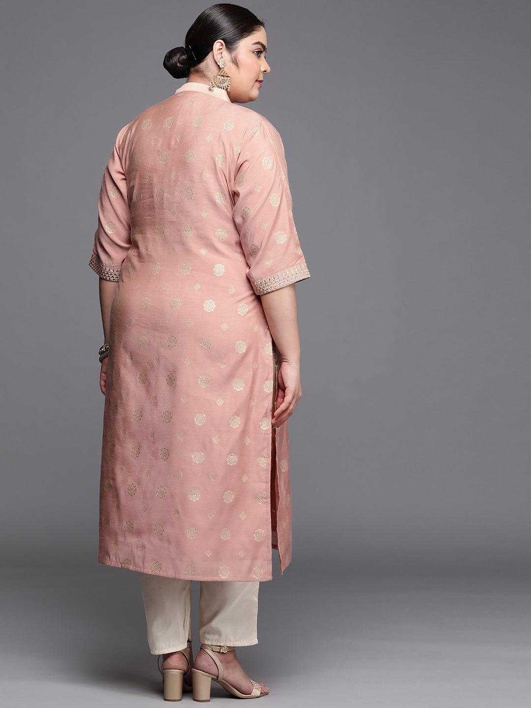 Plus Size Pink Yoke Design Chanderi Silk Kurta - Libas