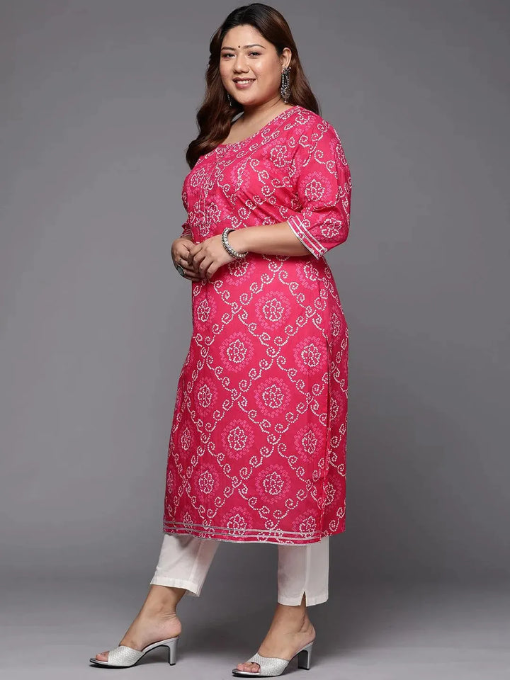 Plus Size Pink Yoke Design Cotton Straight Kurta - Libas