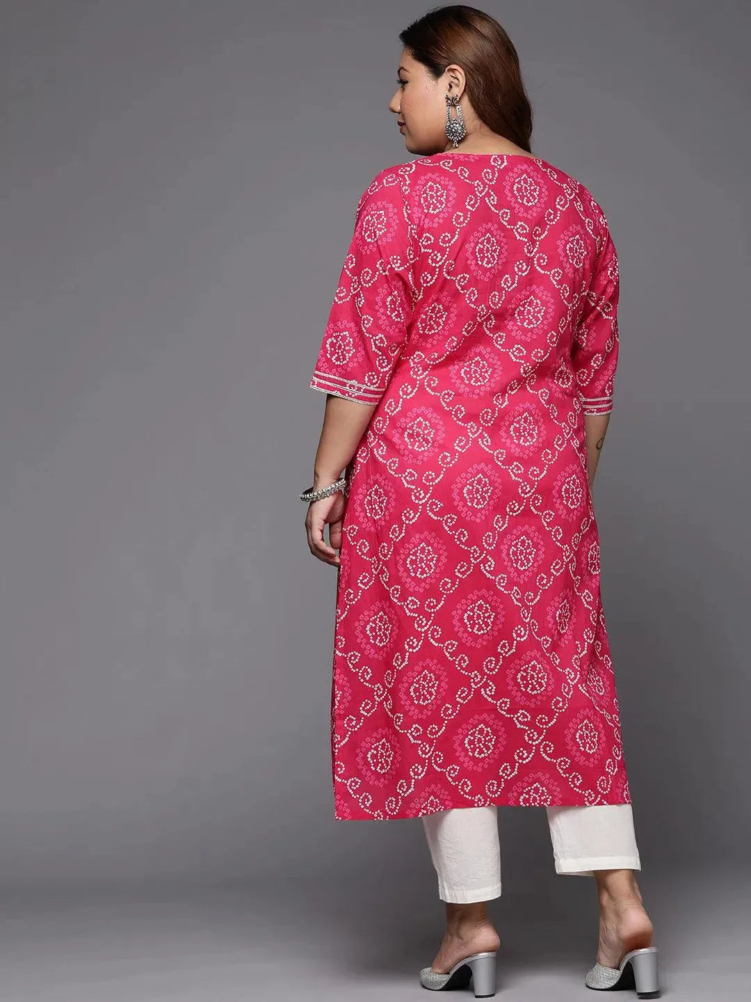 Plus Size Pink Yoke Design Cotton Straight Kurta - Libas 