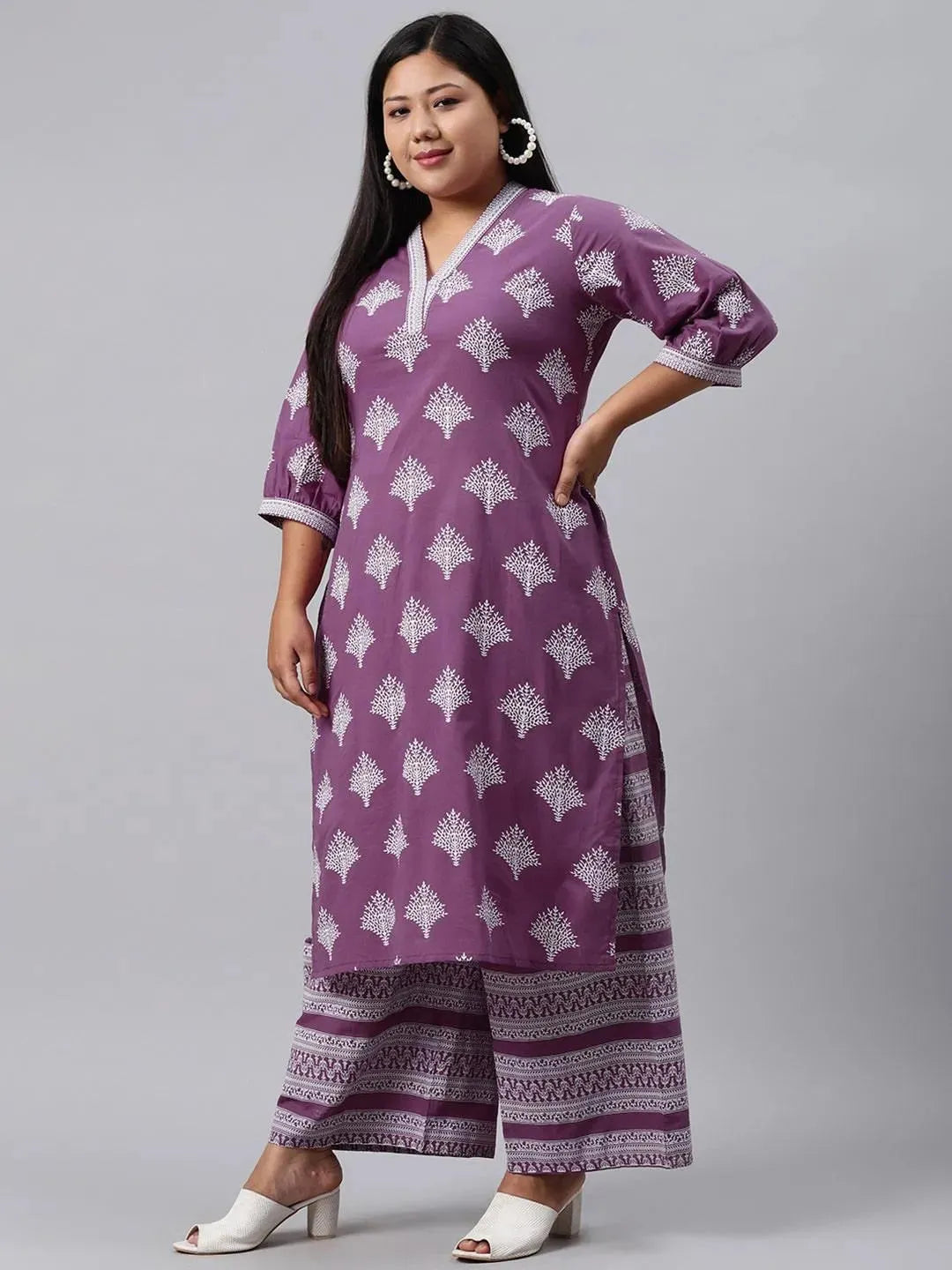 

Buy Plus Size Purple Printed Cotton Kurta - 11087- | Libas Ethnic Wear Online