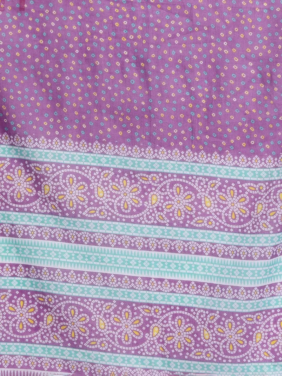 Plus Size Purple Printed Cotton Straight Suit Set - Libas 