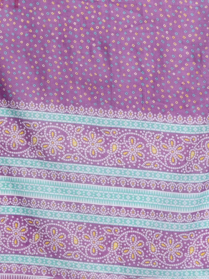 Plus Size Purple Printed Cotton Straight Suit Set - Libas