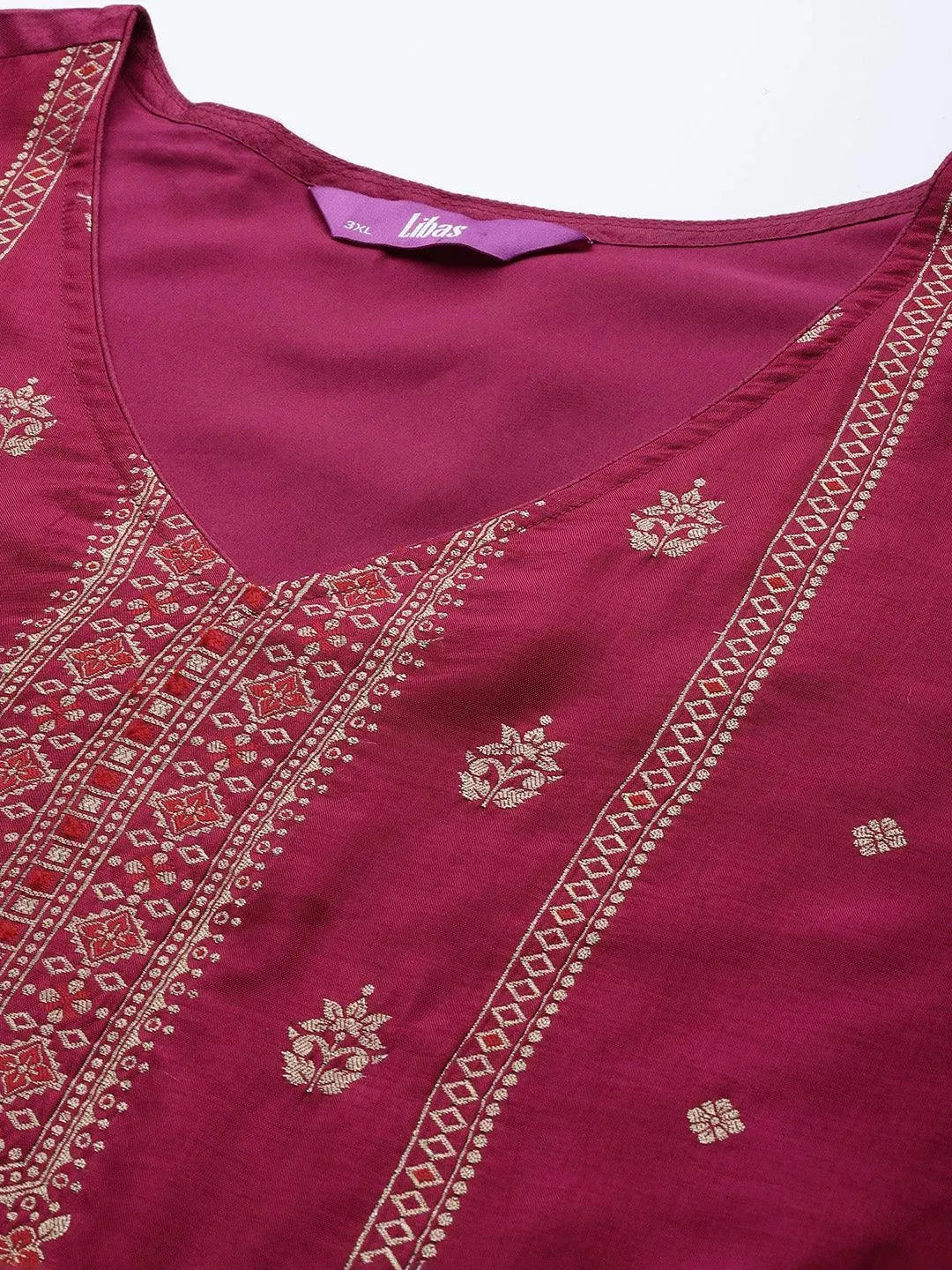 Plus Size Purple Self Design Silk Blend Suit Set - Libas 