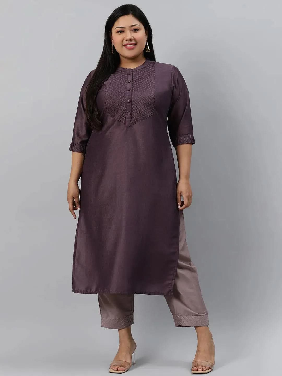 

Buy Plus Size Purple Solid Silk Kurta - 11065- | Libas Ethnic Wear Online