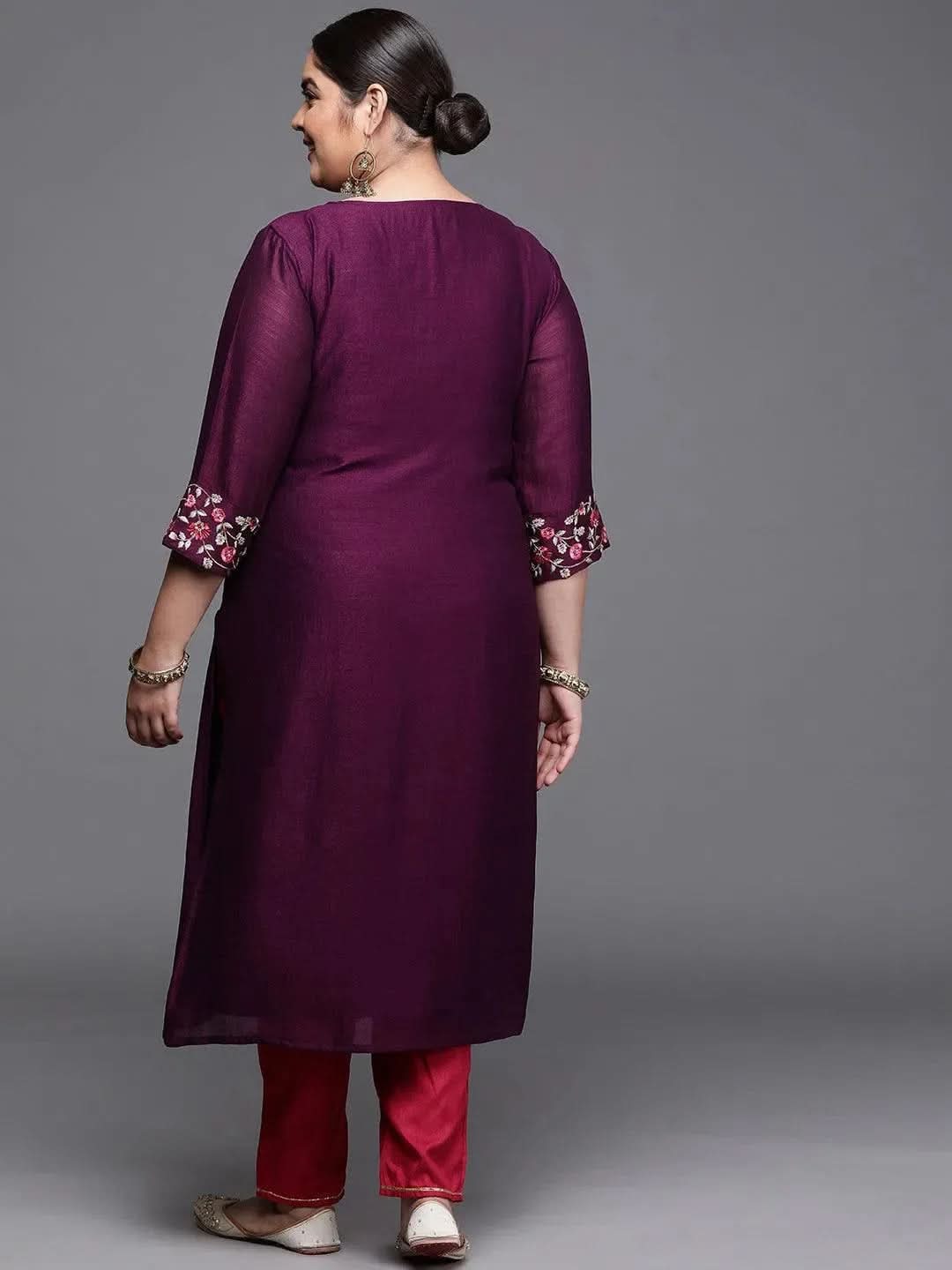 Plus Size Purple Solid Silk Kurta - Libas 