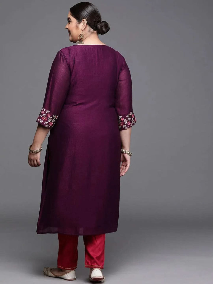 Plus Size Purple Solid Silk Kurta - Libas
