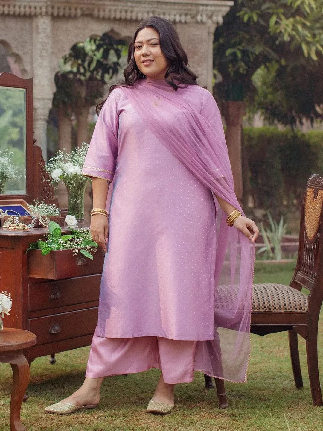 

Buy Plus Size Purple Woven Design Art Silk Suit Set - 15077- | Libas Ethnic Wear Online