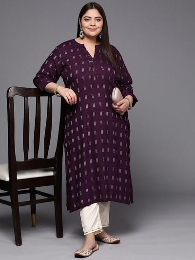 Plus Size Purple Woven Design Rayon Straight Kurta - Libas
