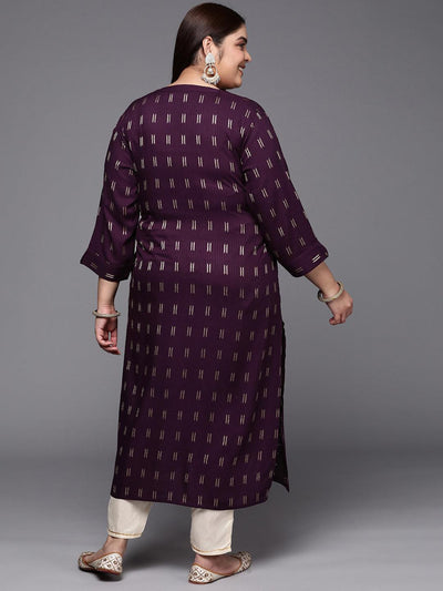 Plus Size Purple Woven Design Rayon Straight Kurta - Libas