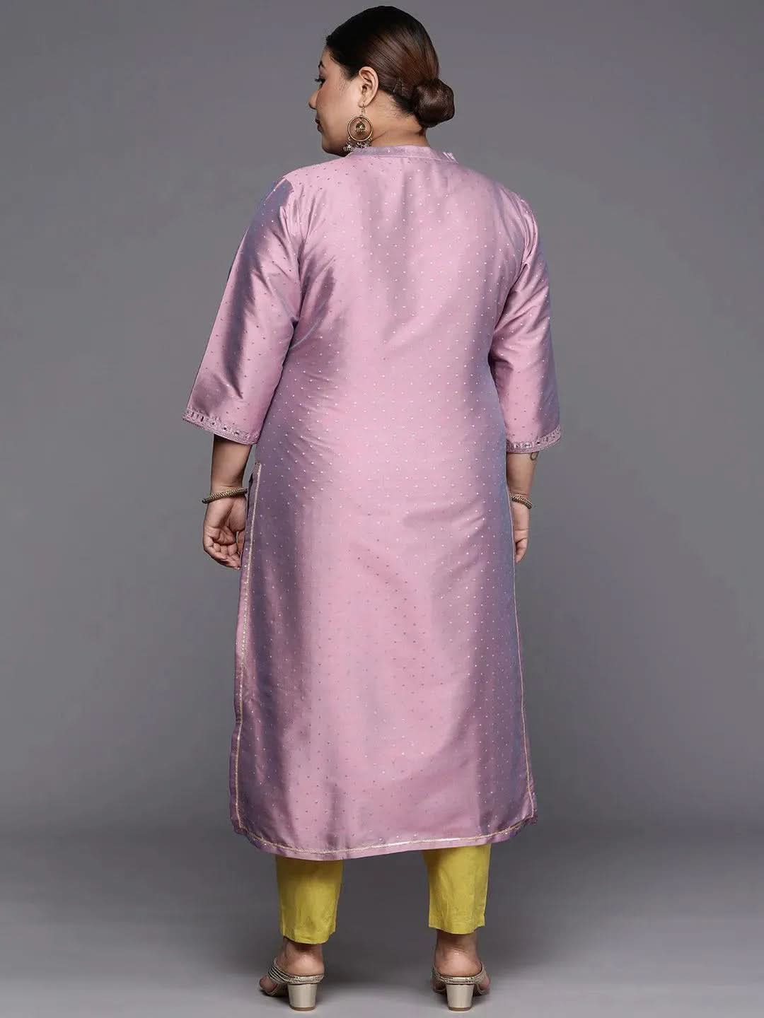 Plus Size Purple Yoke Design Art Silk Straight Kurta - Libas 