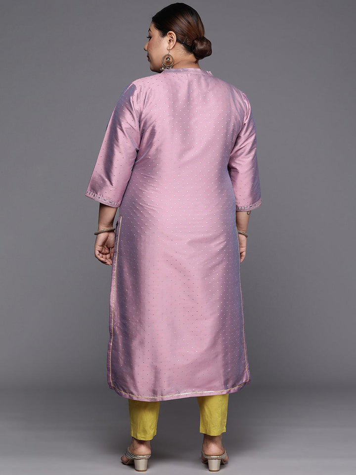 Plus Size Purple Yoke Design Art Silk Straight Kurta - Libas