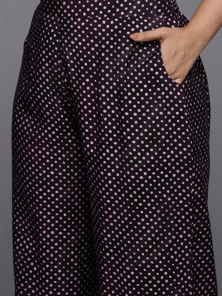Plus Size Purple Yoke Design Silk Blend Straight Kurta With Trousers & Dupatta - Libas