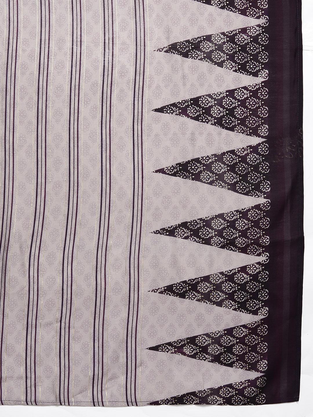 Plus Size Purple Yoke Design Silk Blend Straight Suit With Dupatta