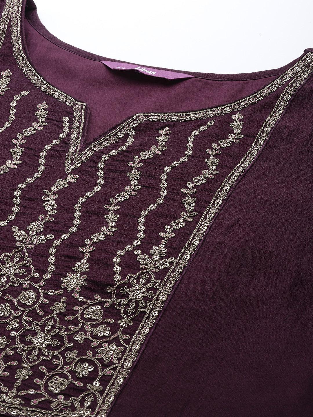 Plus Size Purple Yoke Design Silk Kurta