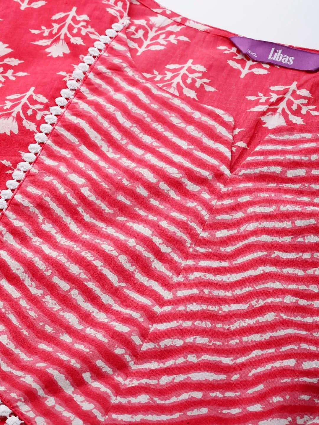Plus Size Red Printed Cotton Straight Kurta - Libas 