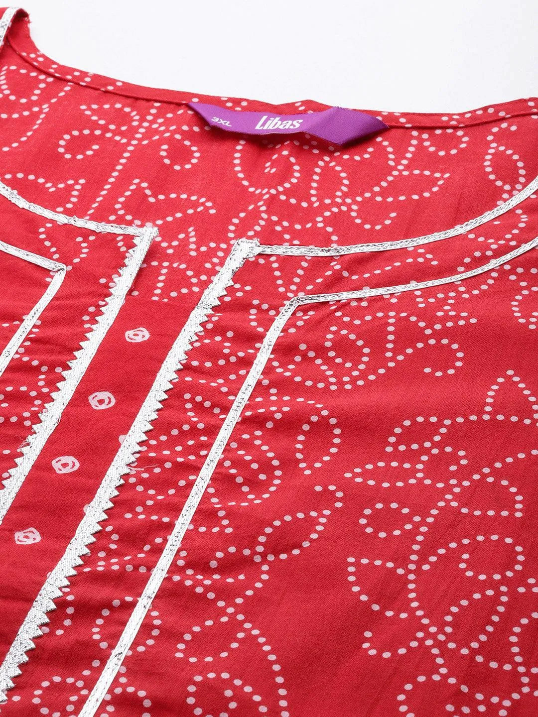 Plus Size Red Printed Cotton Straight Kurta With Palazzos & Dupatta - Libas 