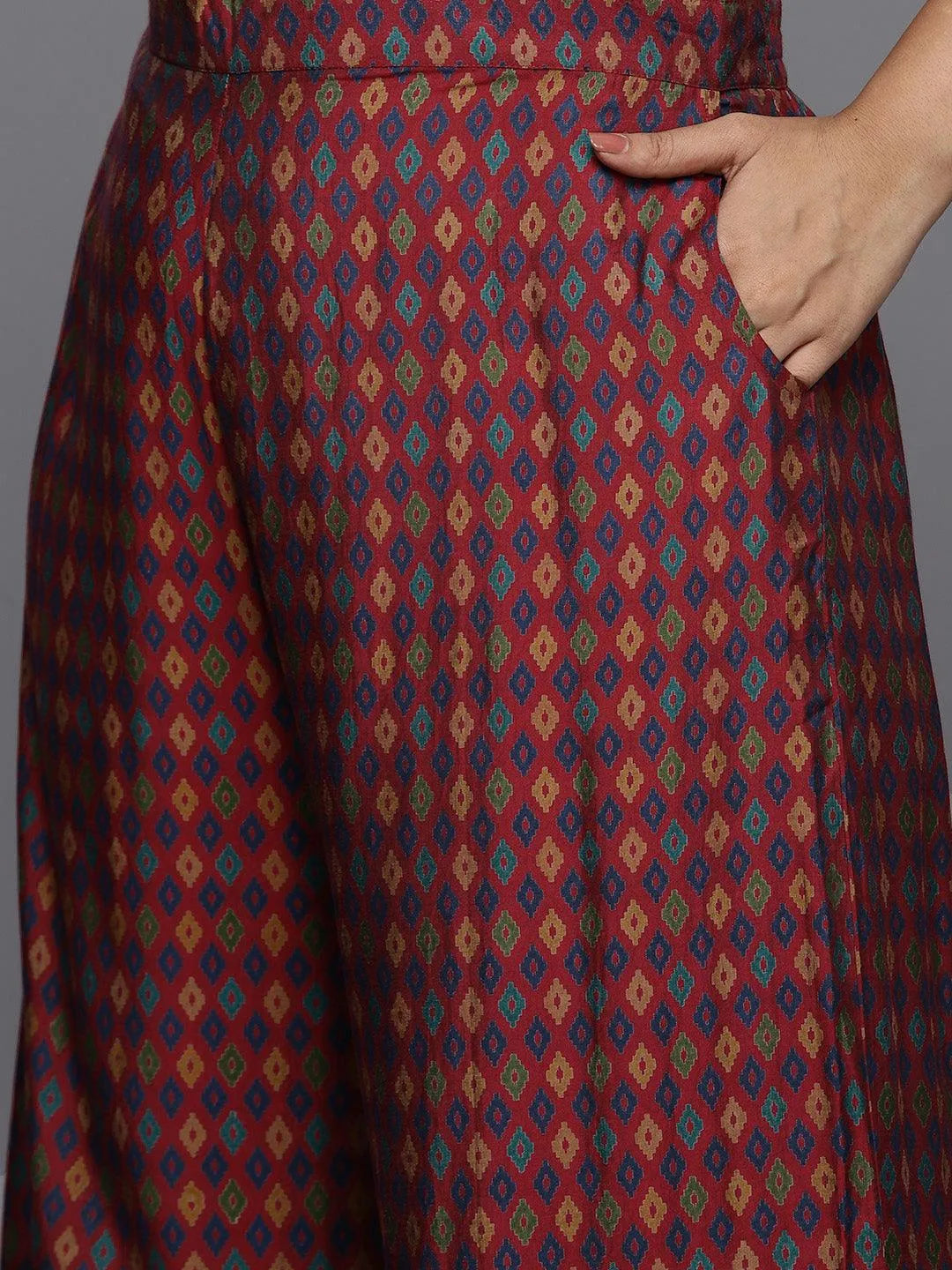 Plus Size Red Printed Silk Blend Straight Kurta With Palazzos & Dupatta - Libas 