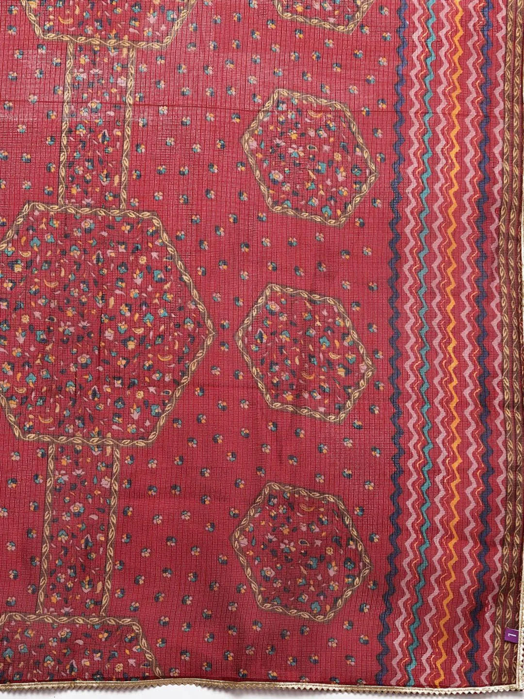 Plus Size Red Printed Silk Blend Straight Kurta With Palazzos & Dupatta - Libas 