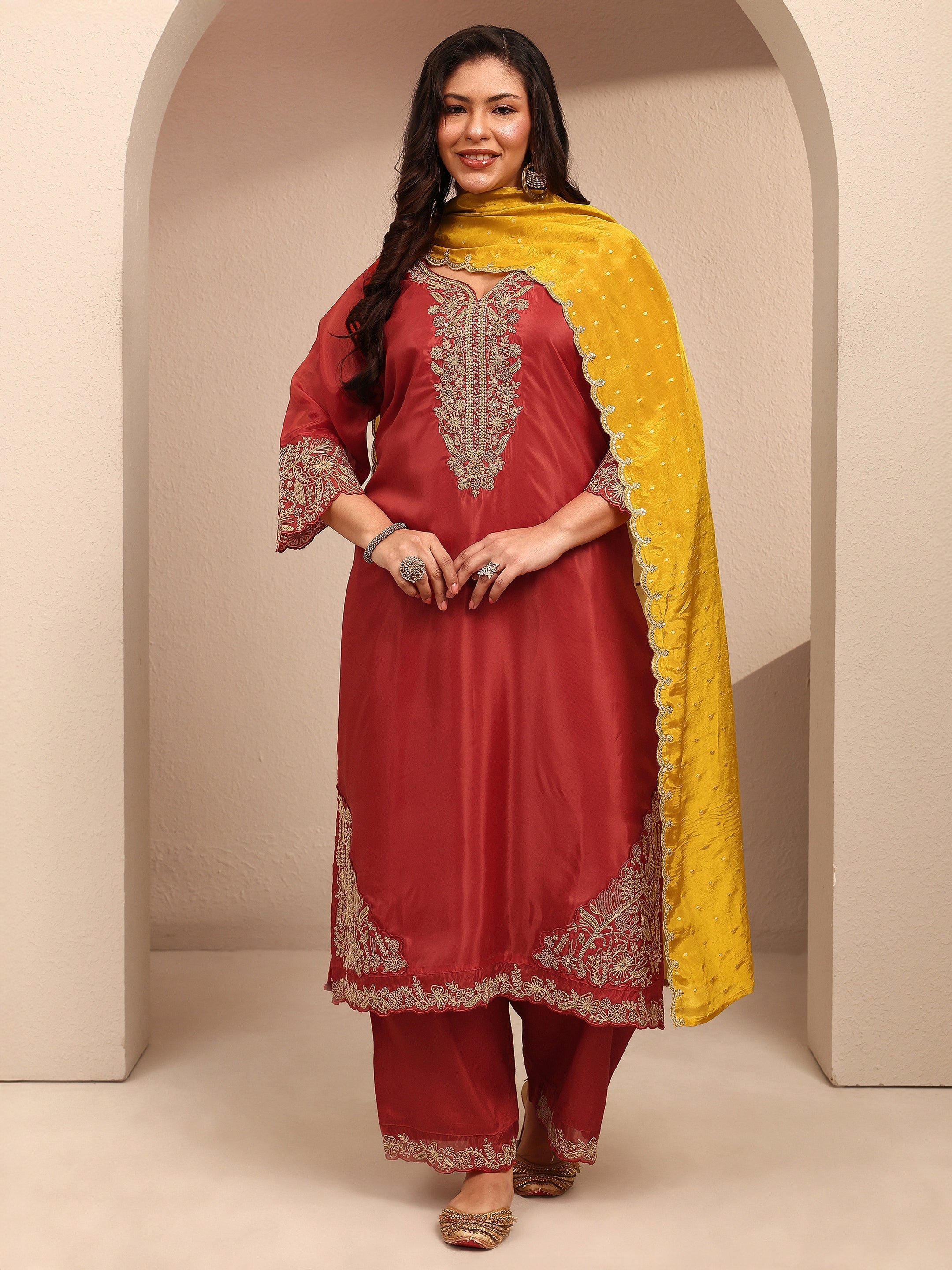 libas Plus Size Rust Embroidered Plus Size Clothing Organza Straight Suit Set With Dupatta-picture-59