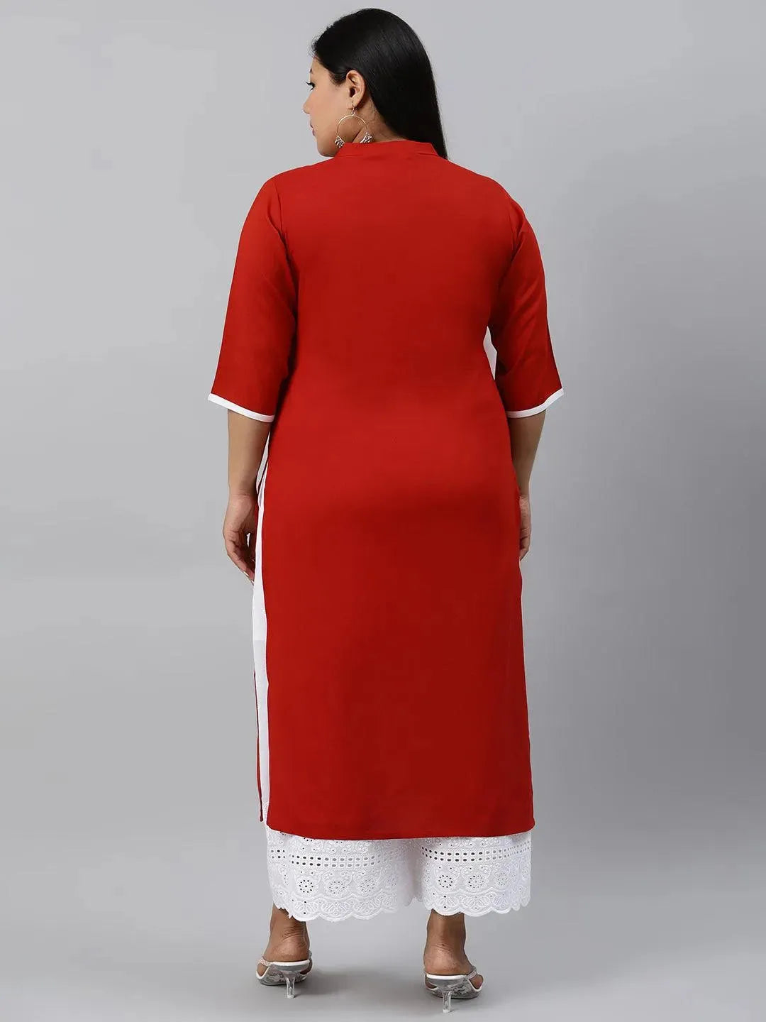 Plus Size Rust Embroidered Rayon Kurta - Libas 