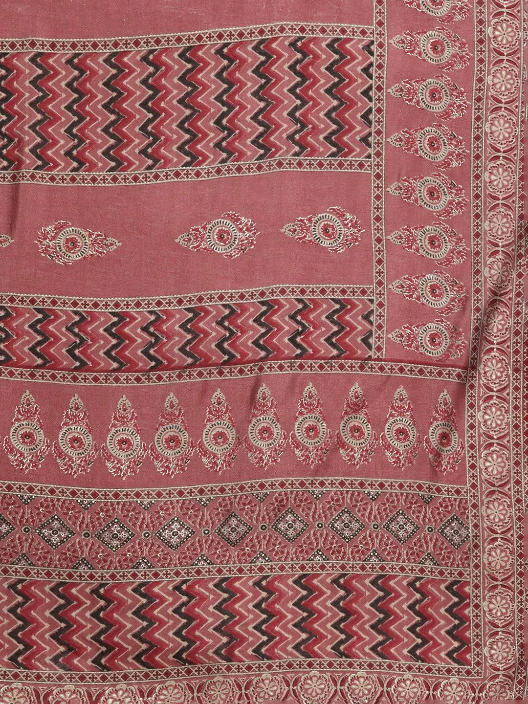 Plus Size Rust Printed Silk Blend Straight Kurta With Trousers & Dupatta - Libas 