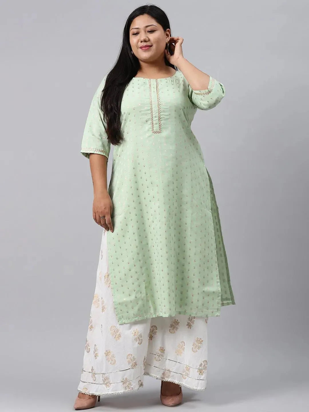 Plus Size Sea Green Chanderi Silk Kurta - Libas