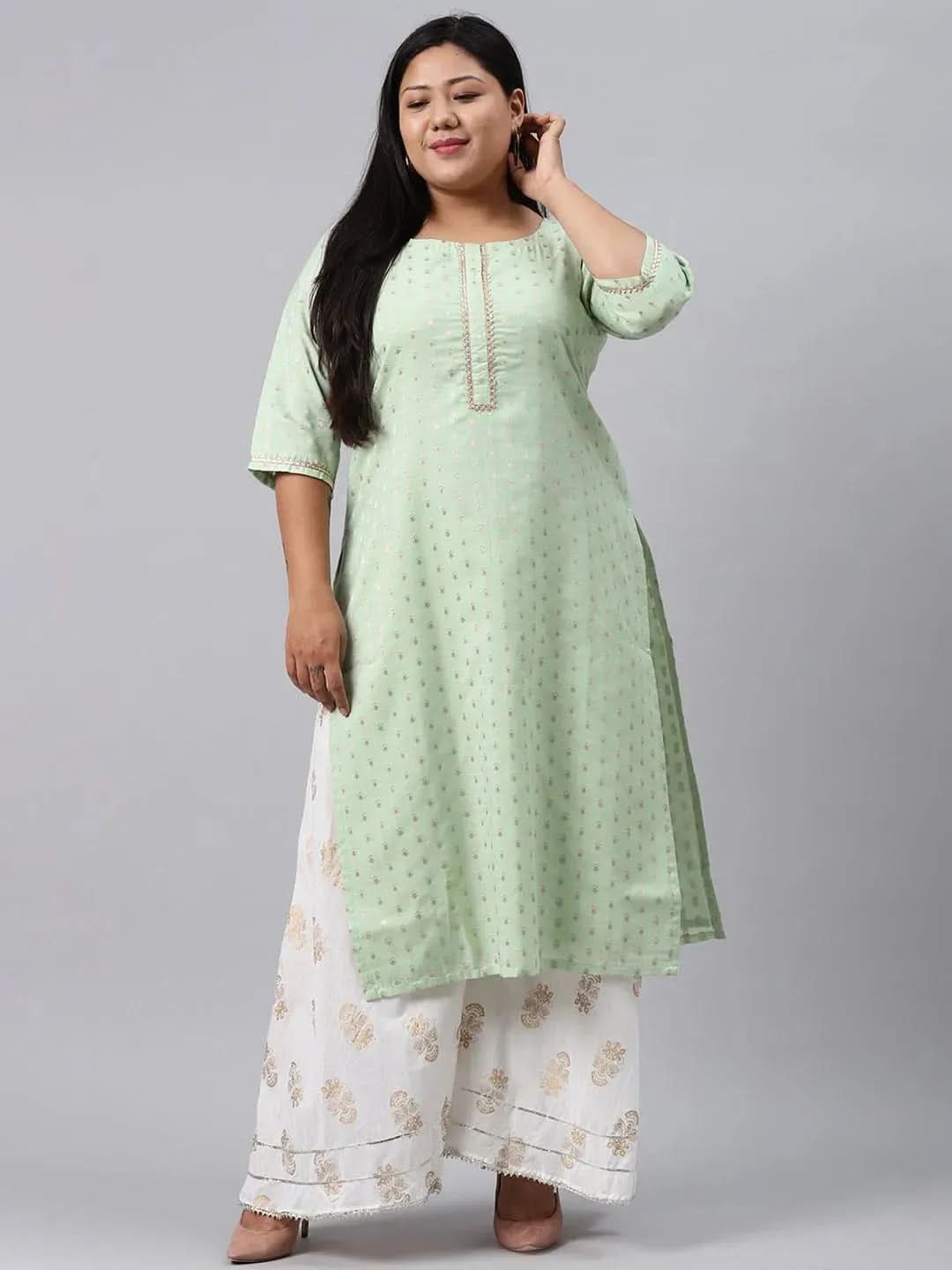 

Buy Plus Size Sea Green Chanderi Silk Kurta - 11104- | Libas Ethnic Wear Online