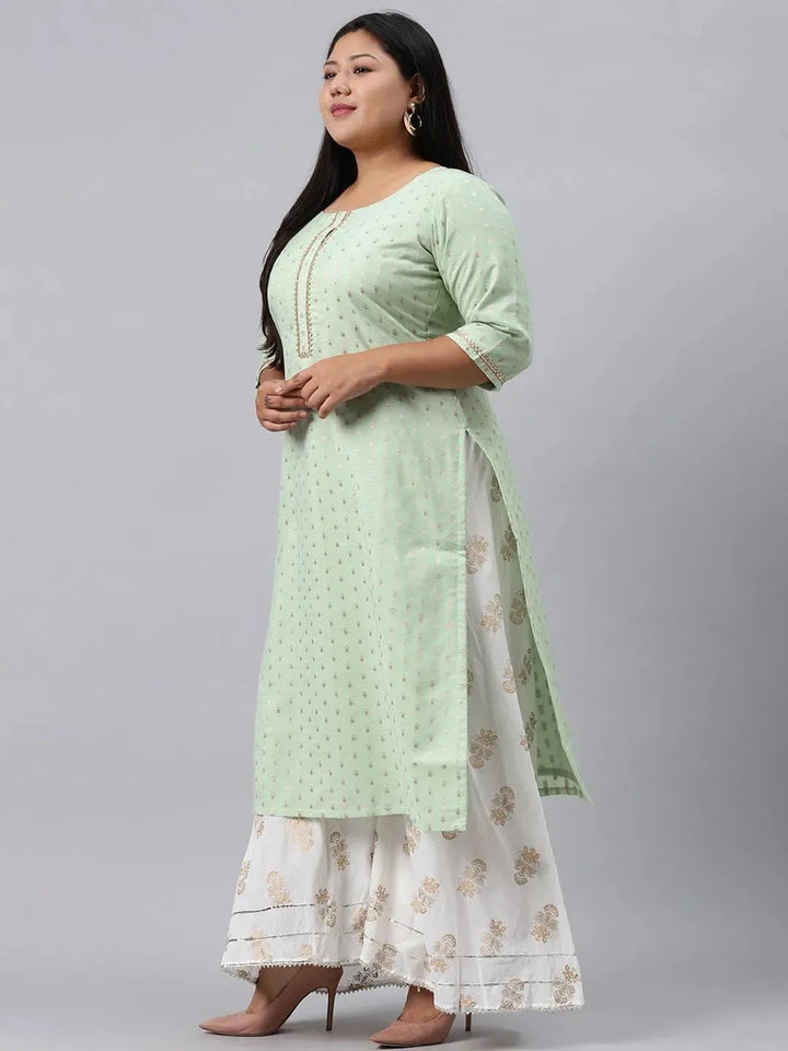 Plus Size Sea Green Chanderi Silk Kurta - Libas