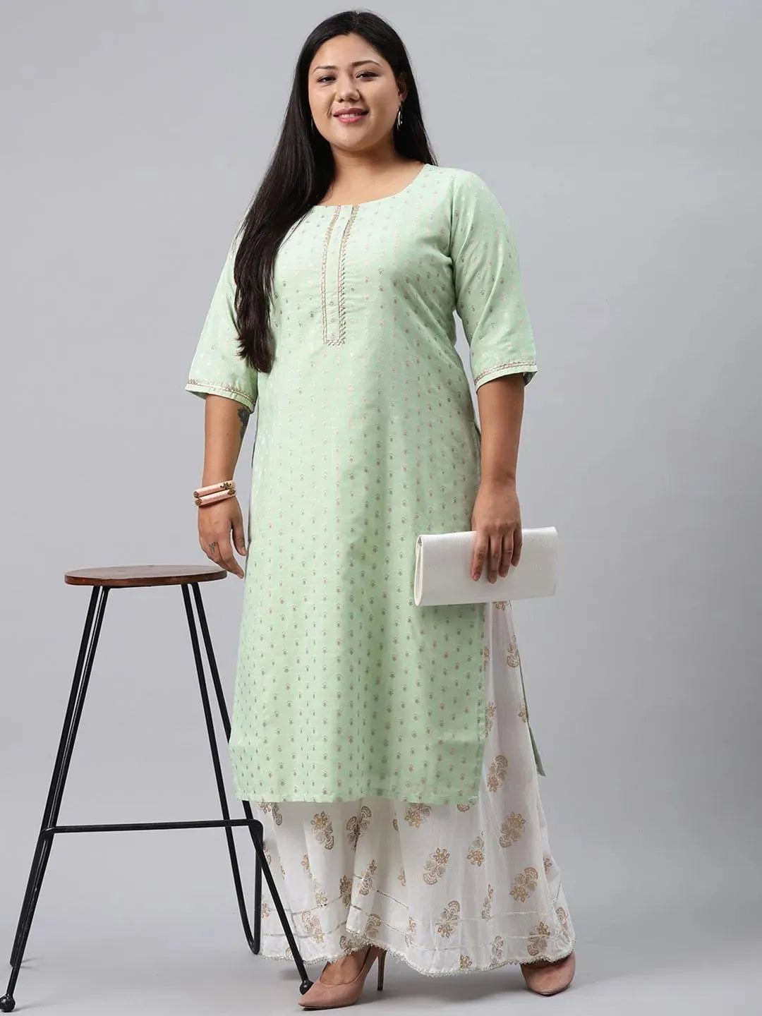 Plus Size Sea Green Chanderi Silk Kurta - Libas