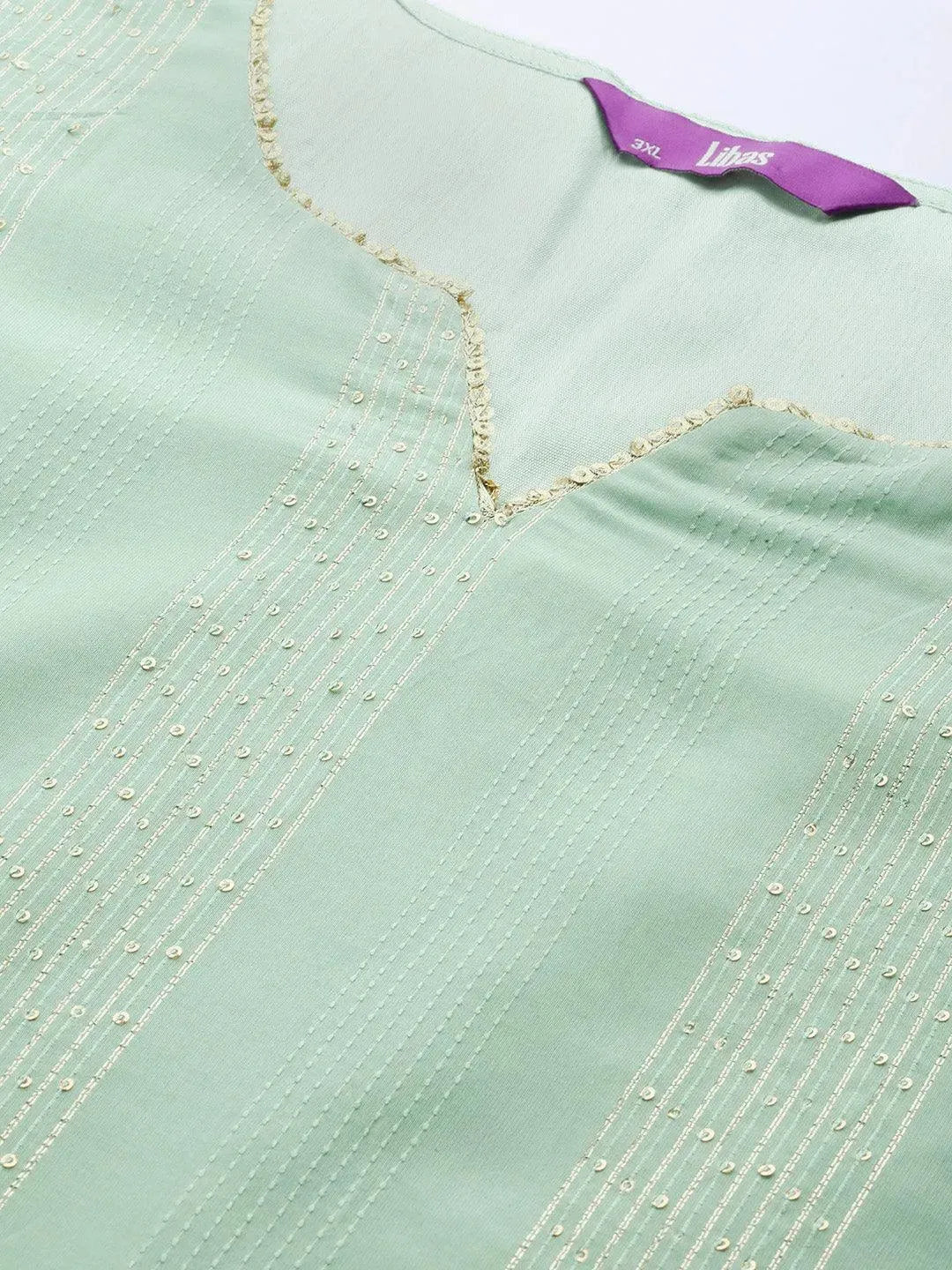 Plus Size Sea Green Embellished Chanderi Silk Kurta - Libas 