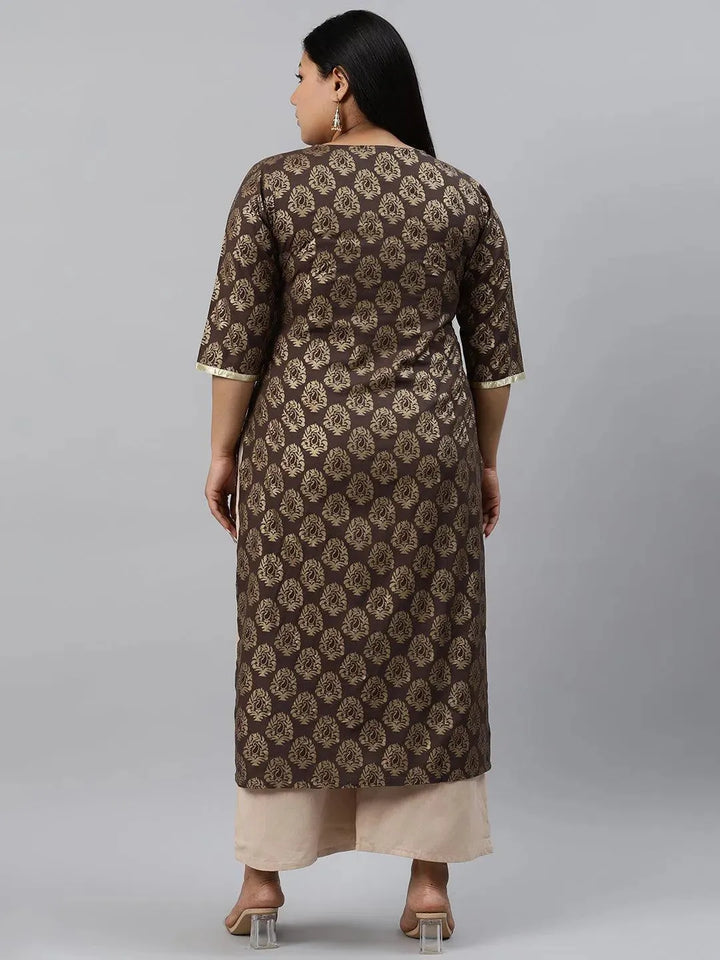 Plus Size Taupe Printed Cotton Kurta - Libas