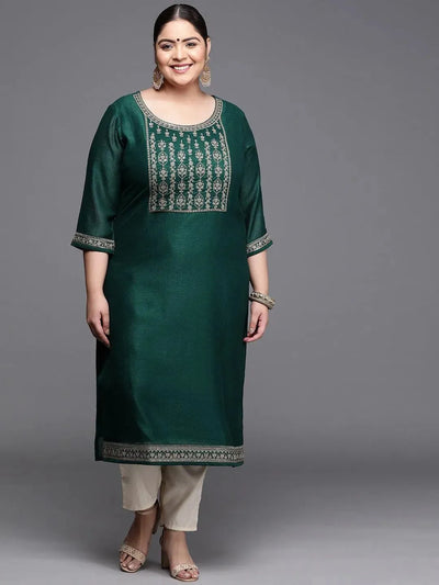 Plus Size Teal Yoke Design Silk Kurta - Libas