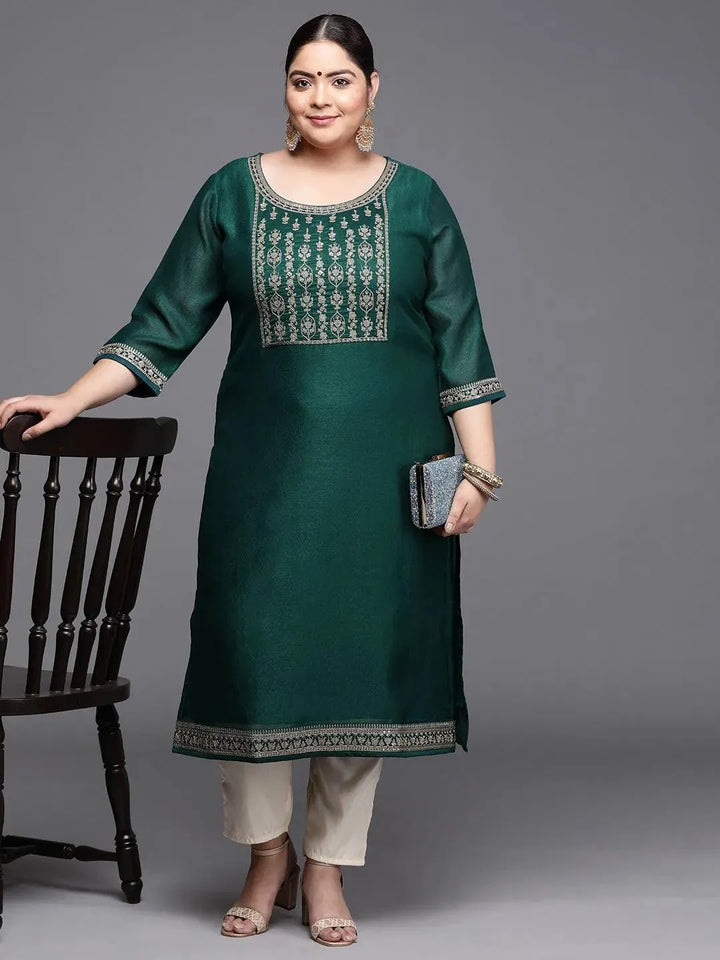 Plus Size Teal Yoke Design Silk Kurta - Libas