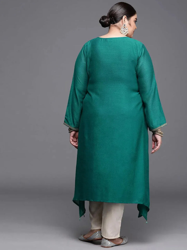 Plus Size Teal Yoke Design Silk Kurta - Libas