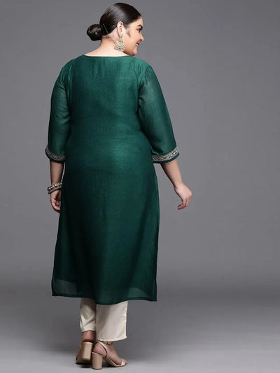 Plus Size Teal Yoke Design Silk Kurta - Libas