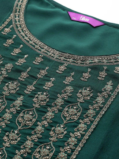 Plus Size Teal Yoke Design Silk Kurta - Libas