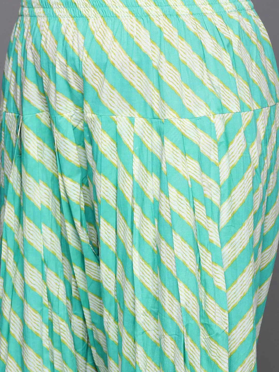 Plus Size Turquoise Blue Yoke Design Cotton Straight Kurta With Salwar & Dupatta - Libas 