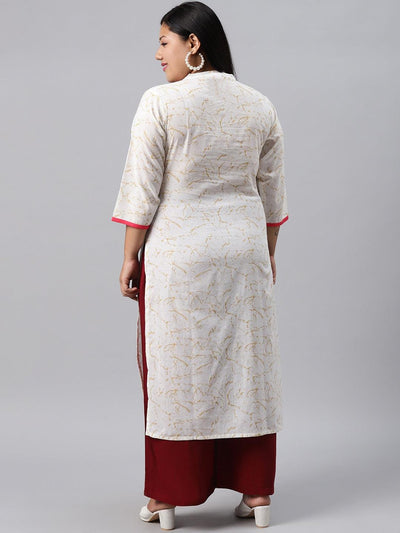 Plus Size White Embroidered Cotton Kurta - Libas
