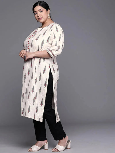 Plus Size White Printed Cotton Kurta - Libas