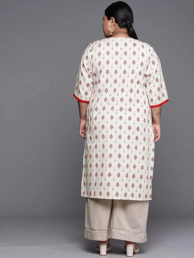 Plus Size White Printed Cotton Kurta - Libas