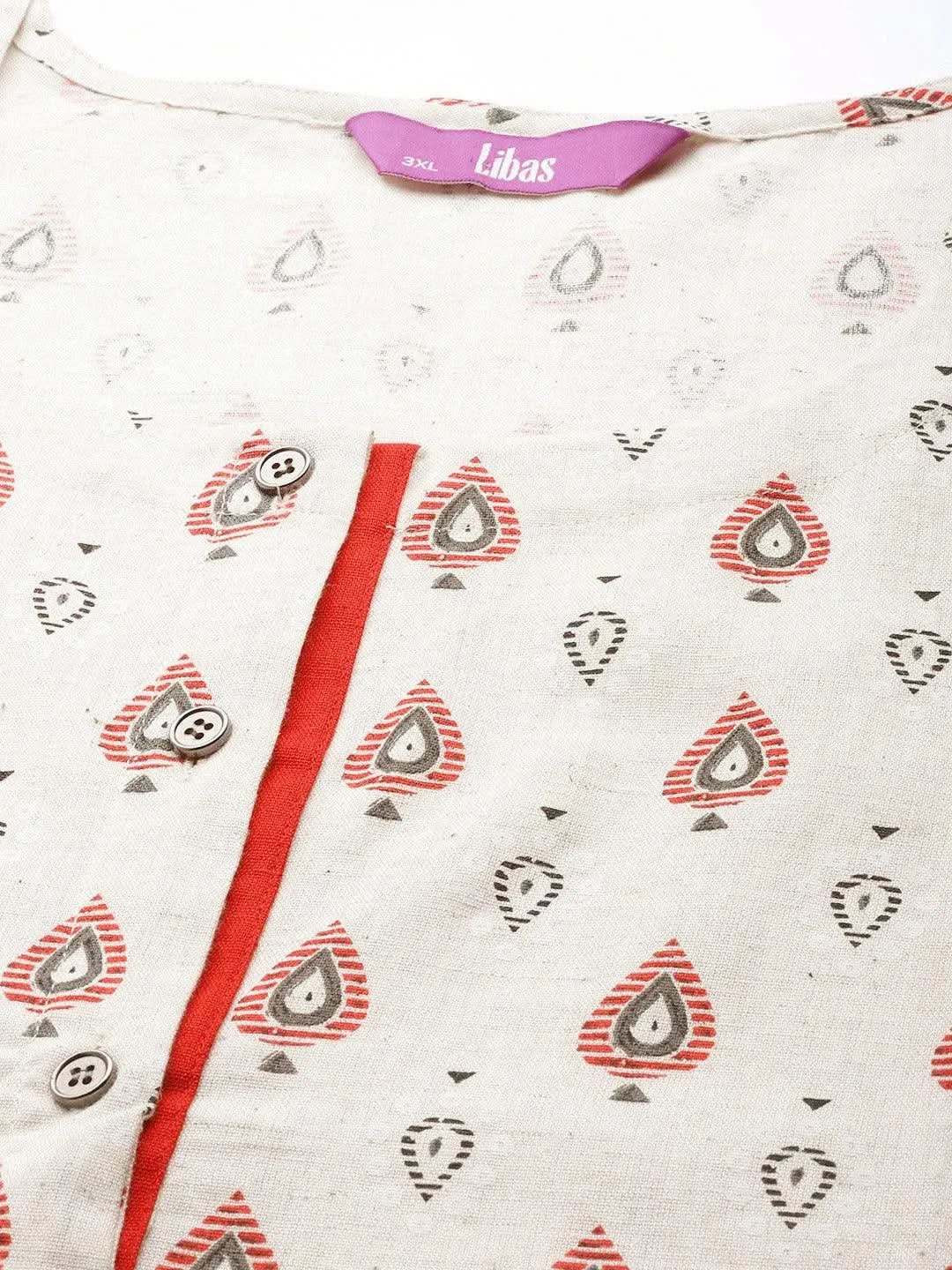 Plus Size White Printed Cotton Kurta - Libas 