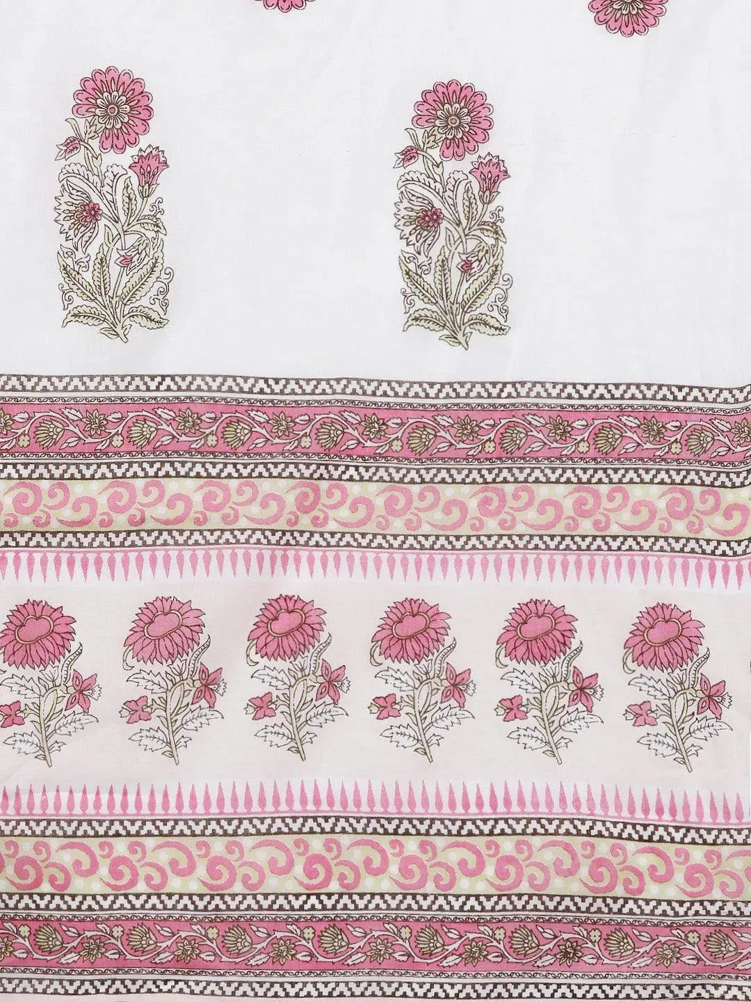 Plus Size White Printed Cotton Straight Kurta With Salwar & Dupatta - Libas 