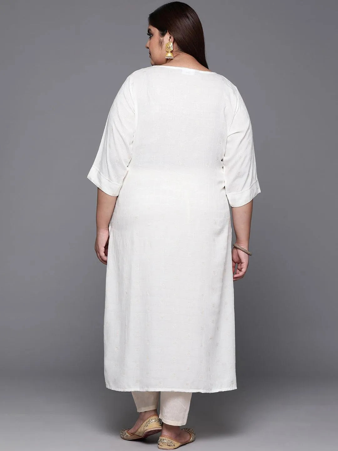 Plus Size White Printed Rayon Straight Kurta - Libas 