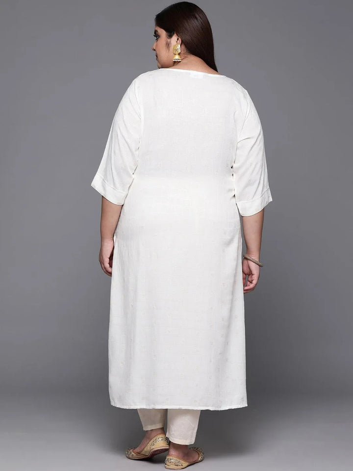 Plus Size White Printed Rayon Straight Kurta - Libas