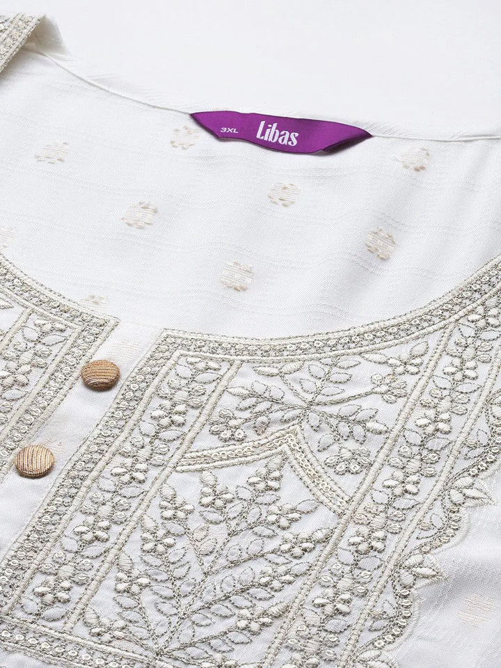 Plus Size White Printed Rayon Straight Kurta - Libas