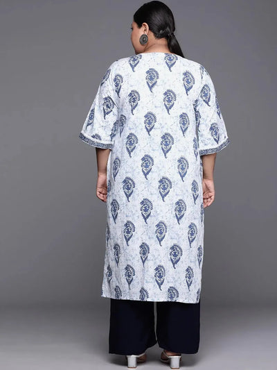 Plus Size White Yoke Design Cotton Kurta - Libas