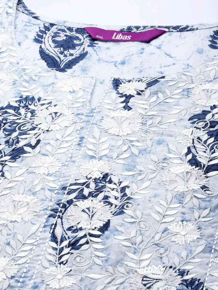 Plus Size White Yoke Design Cotton Kurta - Libas