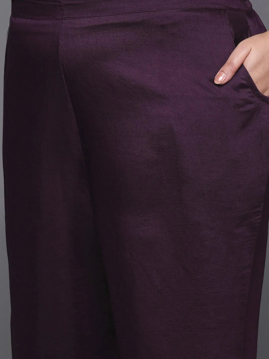 Plus Size Wine Printed Silk Blend Straight Kurta With Trousers & Dupatta - Libas 