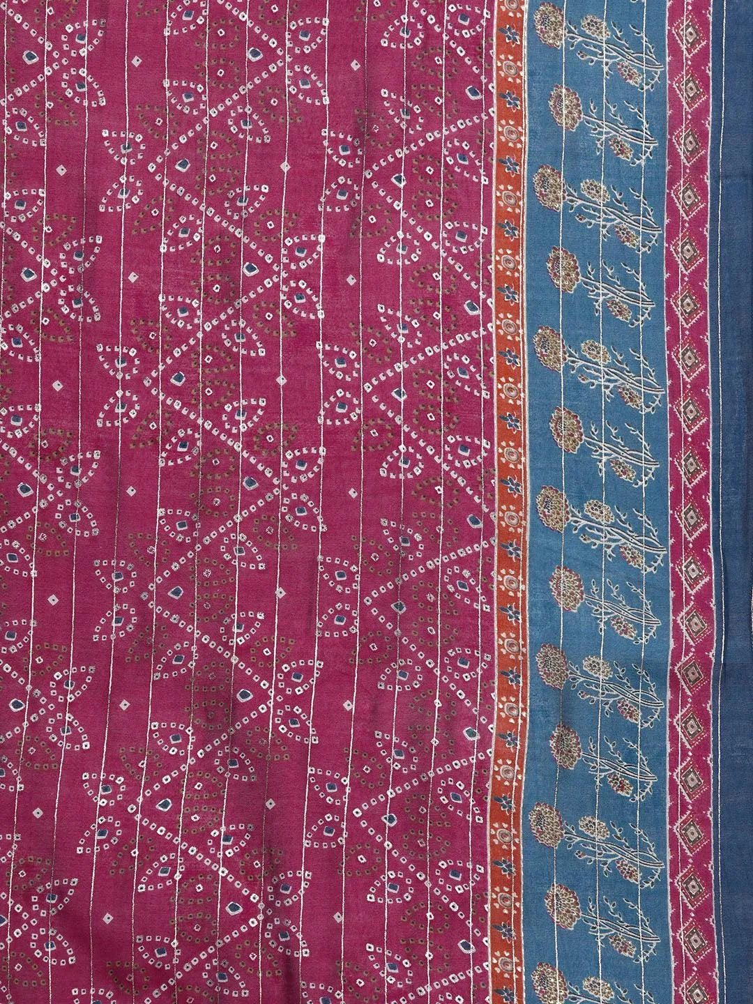 Plus Size Wine Printed Silk Blend Straight Kurta With Trousers & Dupatta - Libas 